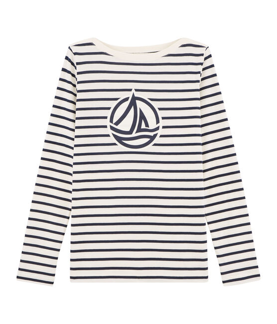 Camiseta marinera de mujer beige COQUILLE/azul SMOKING