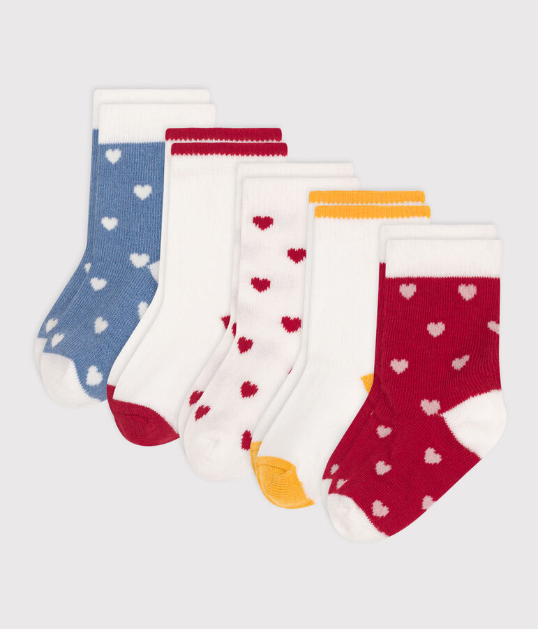 5 pares de calcetines de algod&oacute;n con corazones para beb&eacute; multicolor