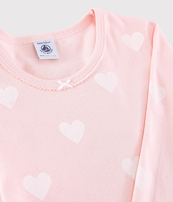 Pijama snugfit de corazón rosa de algodón ecológico de niña rosa MINOIS/blanco MARSHMALLOW