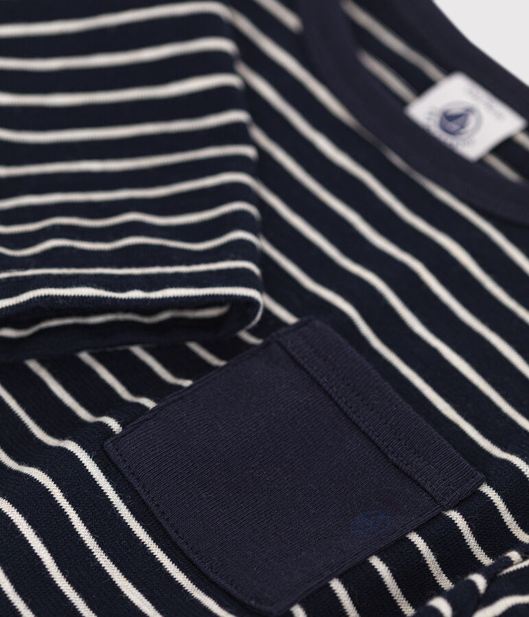 Camiseta de manga larga de punto fino para beb&eacute; azul/beige