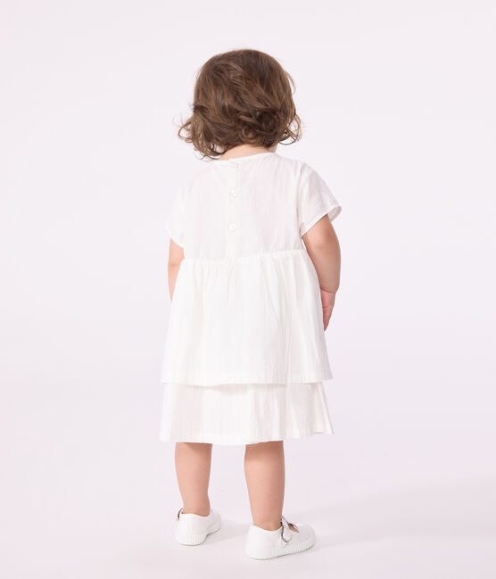 Vestido de ceremonia de manga corta de algodón ligero para bebé blanco ECUME/ ARGENT