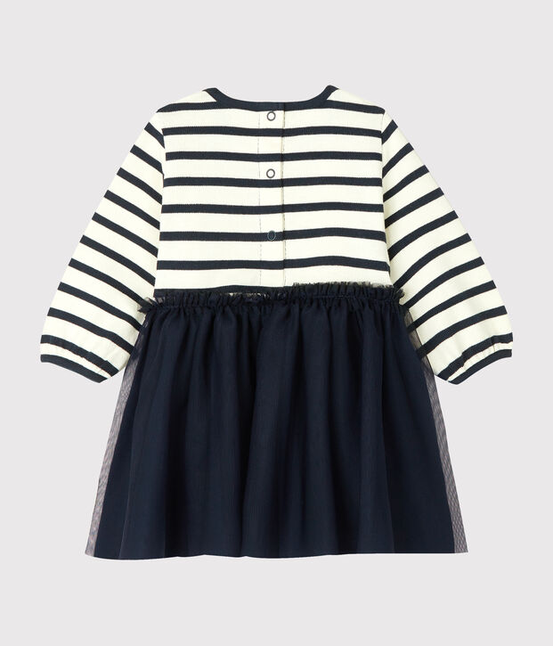 Vestido de manga larga y dos materiales de beb&eacute; ni&ntilde;a blanco/azul