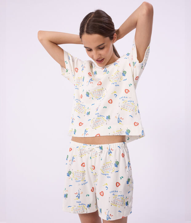 Pijama corto de algod&oacute;n con estampado &Oacute;pera para mujer blanco/multicolor