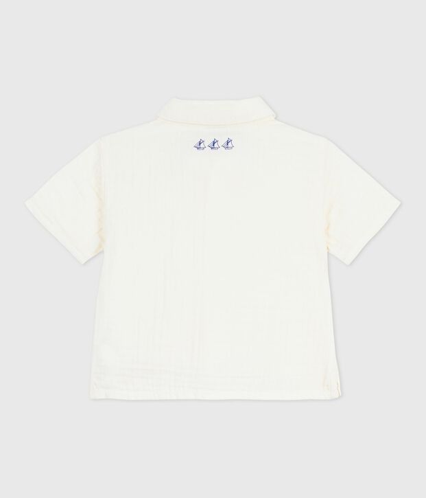 Camisa de beb&eacute; de algod&oacute;n lisa de manga corta blanco