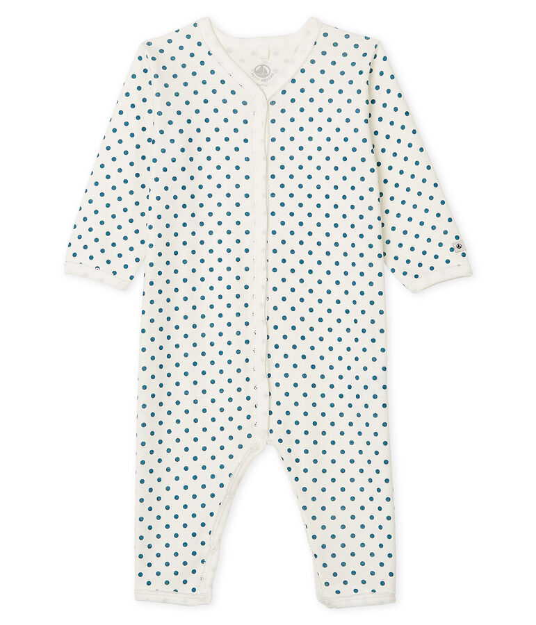 Pijama sin pies para beb&eacute; ni&ntilde;a acanalado blanco MARSHMALLOW/azul CONTES CN