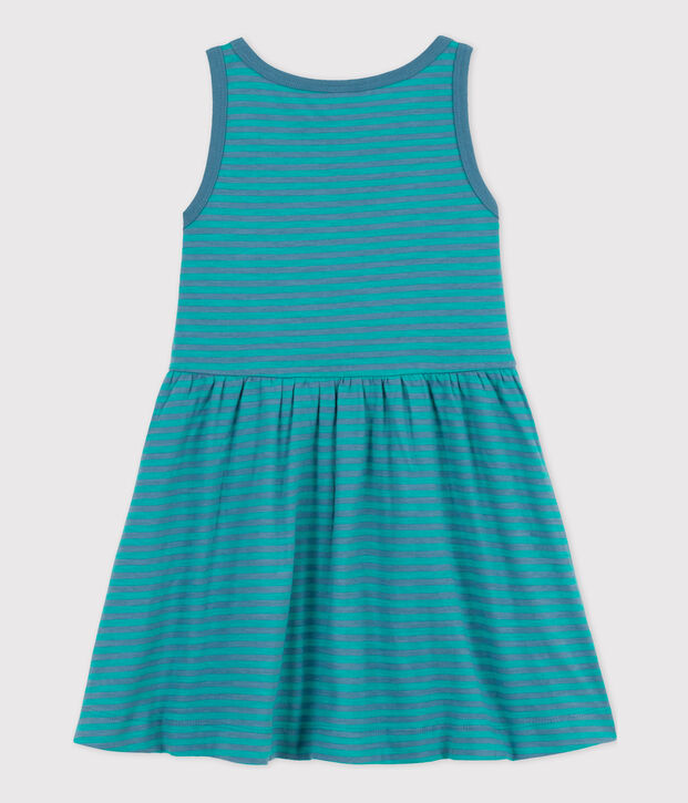Vestido sin mangas de algod&oacute;n a rayas para ni&ntilde;a azul/verde