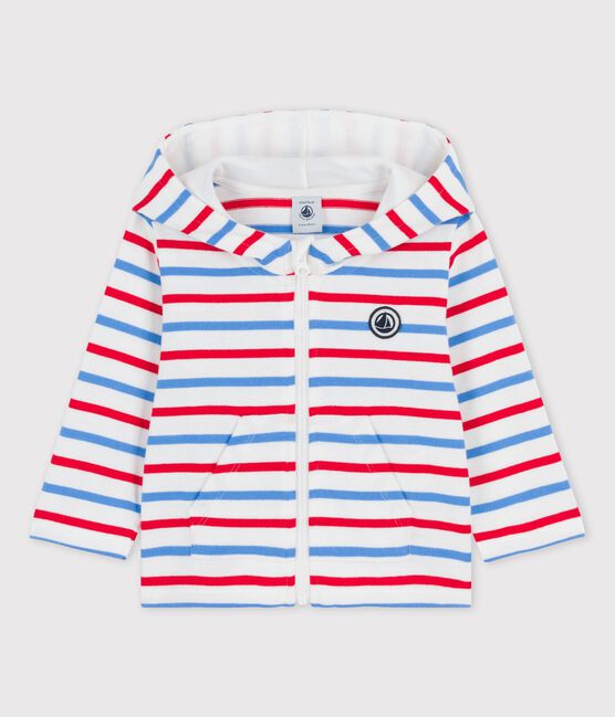 Sudadera con capucha a rayas de jersey grueso para bebé blanco MARSHMALLOW/blanco MULTICO