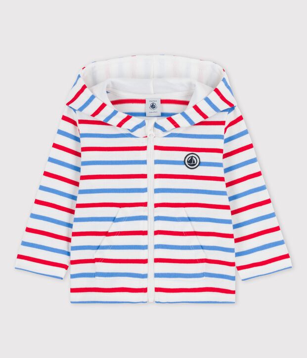 Sudadera con capucha a rayas de jersey grueso para beb&eacute; blanco/multicolor