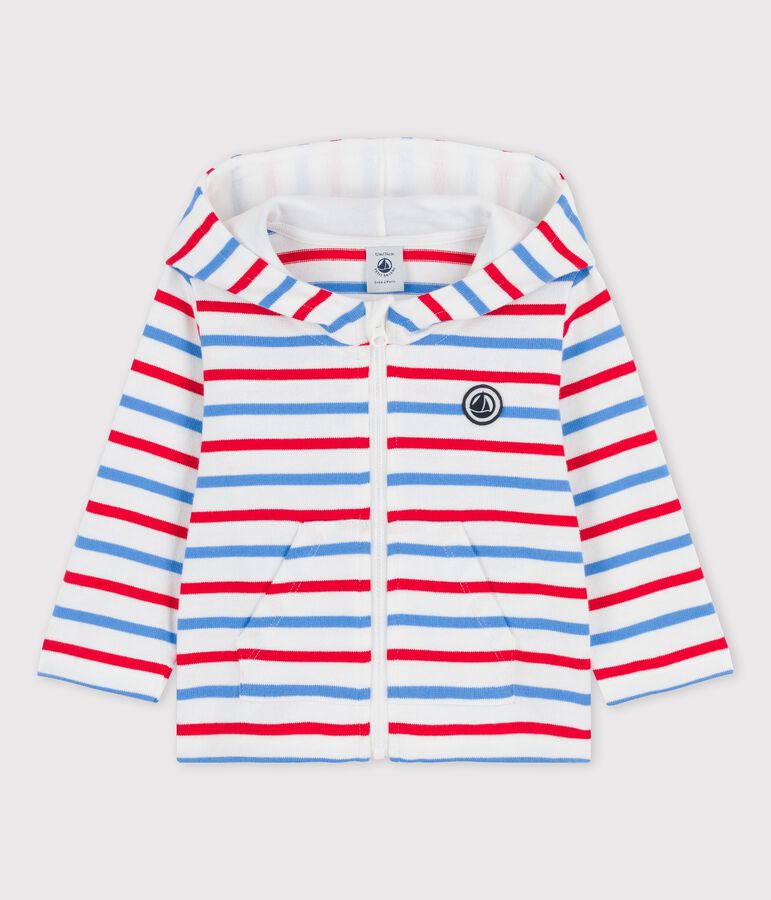 Sudadera con capucha a rayas de jersey grueso para beb&eacute; blanco MARSHMALLOW/blanco MULTICO