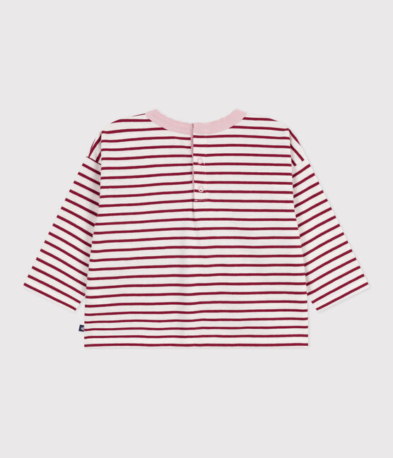 Camiseta de manga larga de algodón a rayas para bebé rojo MILK/ AMARANTE