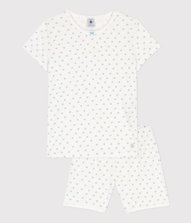Pijama corto de algod&oacute;n con lunares para ni&ntilde;a blanco/verde