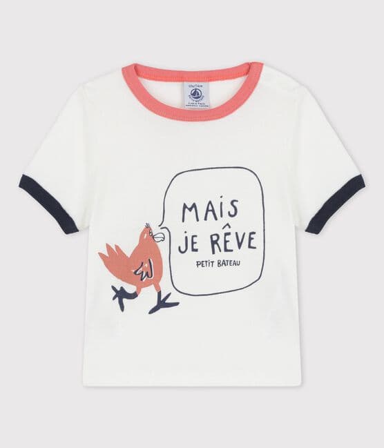 Camiseta de manga corta con motivo de algodón ecológico de bebé blanco MARSHMALLOW