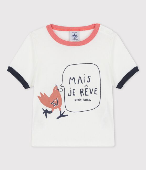 Camiseta de manga corta con motivo de algodón ecológico de bebé blanco MARSHMALLOW