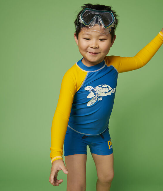 Camiseta anti-uv reciclada de niño azul MYKONOS/amarillo TEHONI