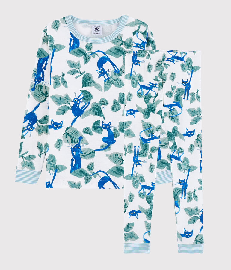 Pijama snugfit con estampado de gato de algod&oacute;n de ni&ntilde;o blanco/multicolor