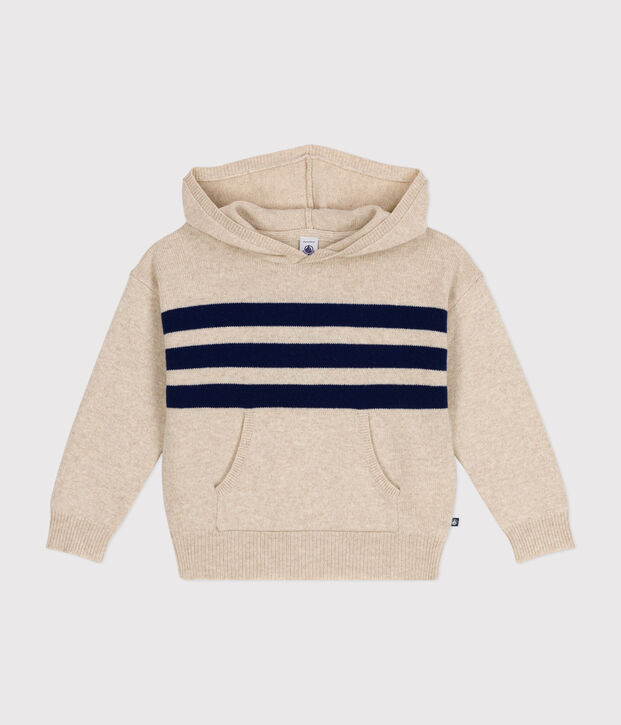 Jersey con capucha de lana y algod&oacute;n para ni&ntilde;o crudo/azul