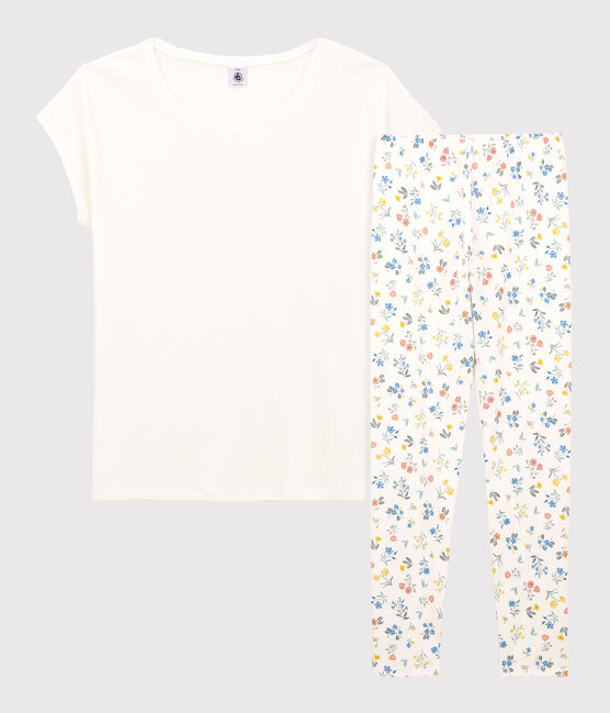 Pijama sin mangas de algodón de chica blanco MARSHMALLOW/blanco MULTICO