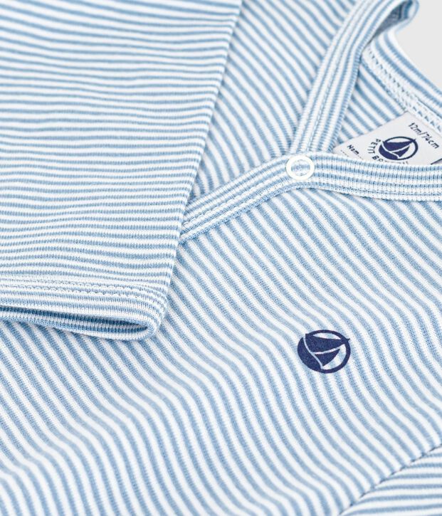 Pijama de algod&oacute;n milrayas para beb&eacute; azul/blanco