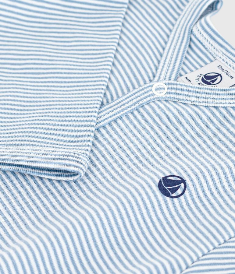 Pijama de algod&oacute;n milrayas para beb&eacute; azul/blanco