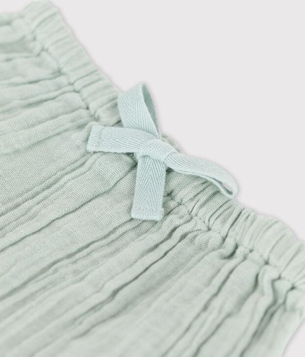Pantal&oacute;n de estilo sarag&uuml;elles liso de gasa de algod&oacute;n ecol&oacute;gico para beb&eacute; verde