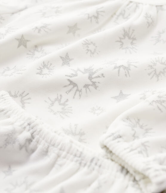 Pijama de niña con estampado de estrellas de terciopelo blanco MARSHMALLOW/gris ARGENT