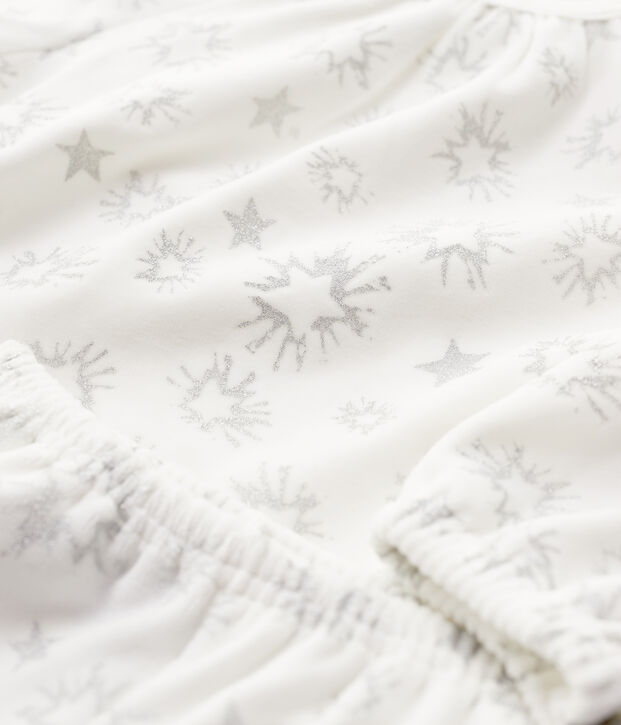 Pijama de ni&ntilde;a con estampado de estrellas de terciopelo blanco/gris