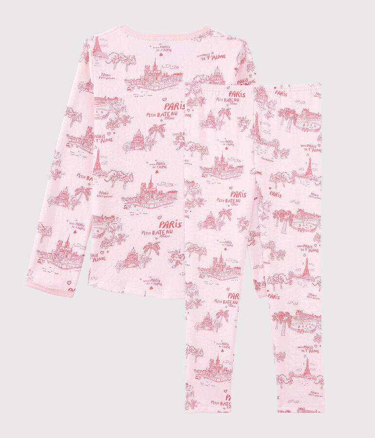 Pijama de tela de Jouy Par&iacute;s de ni&ntilde;a de algod&oacute;n rosa/rosa