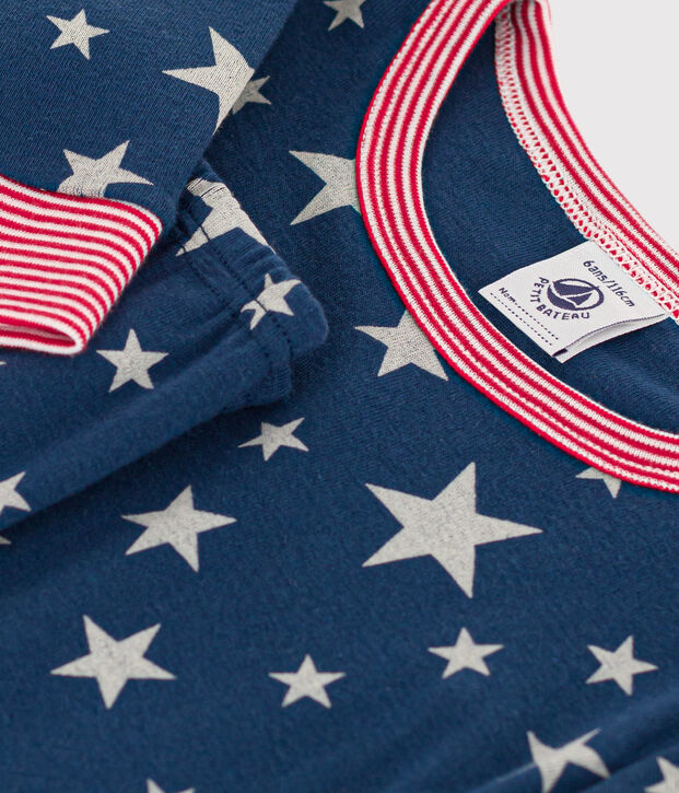 Pijama infantil ajustado y fluorescente de algod&oacute;n con estampado de estrellas azul/blanco