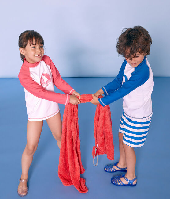 Camiseta de protección solar para niño y niña blanco MARSHMALLOW/azul RIYADH