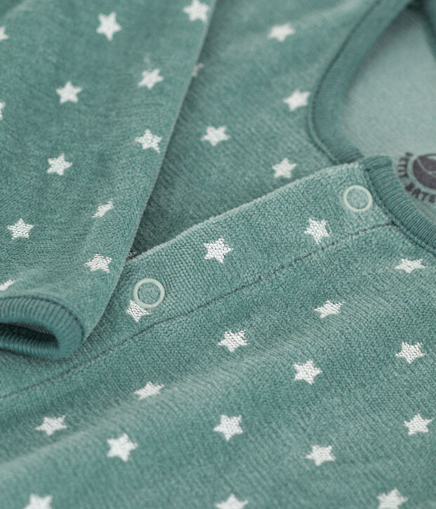 Pijama de terciopelo con estrellas para beb&eacute; verde/blanco