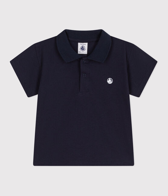 Polo liso de manga corta de algodón para bebé azul SMOKING