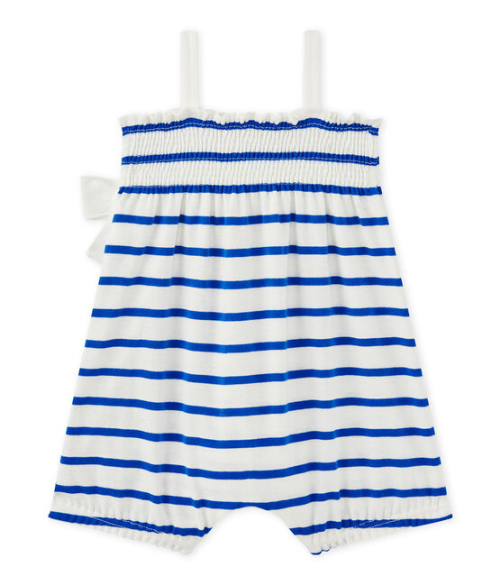 Pelele corto bebé niña de tirantes blanco MARSHMALLOW/azul PERSE