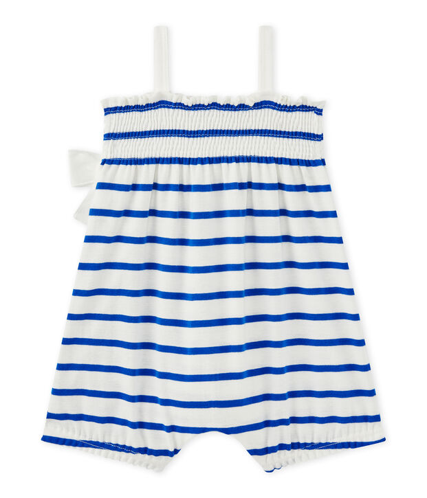 Pelele corto beb&eacute; ni&ntilde;a de tirantes blanco/azul