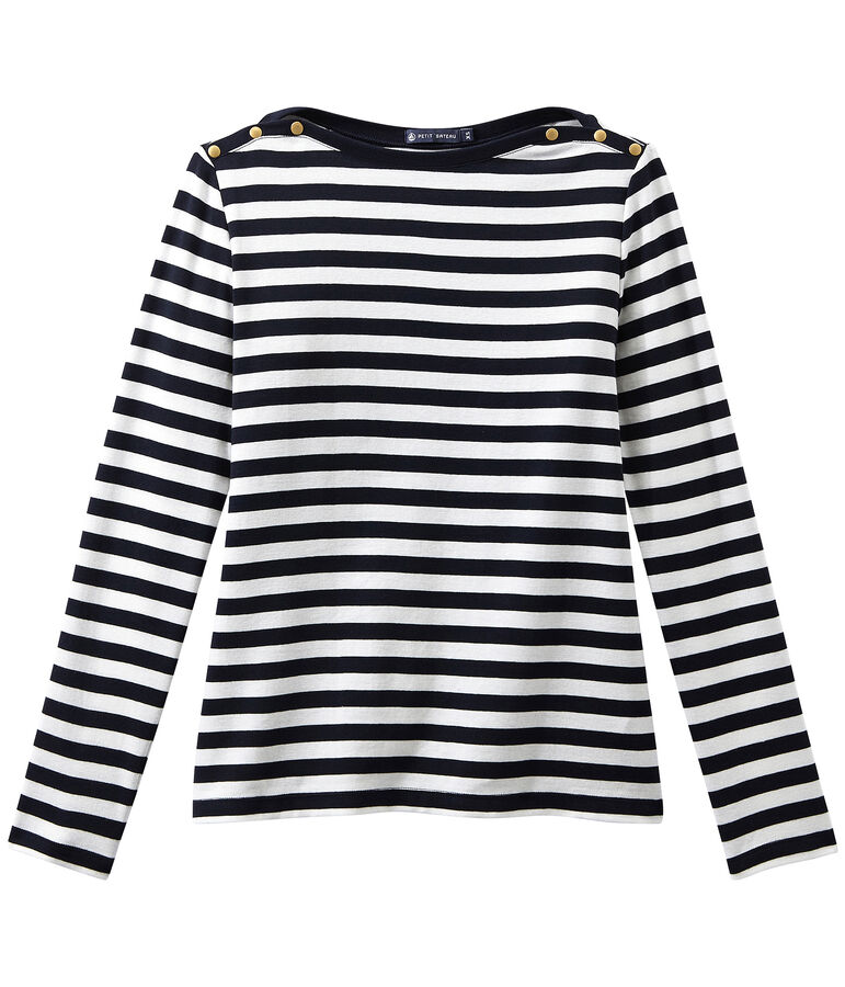 Camiseta de manga larga rayado para mujer azul SMOKING/blanco MARSHMALLOW