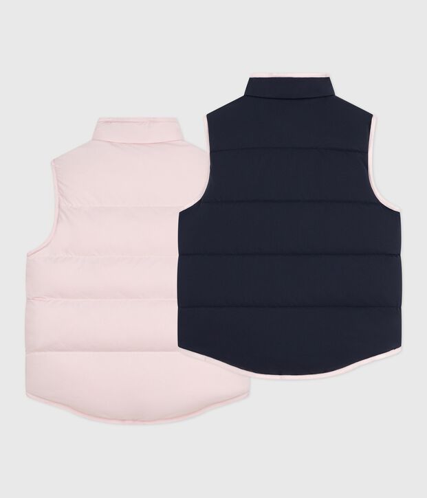 Plum&iacute;fero infantil sin mangas bicolor reversible rosa/azul