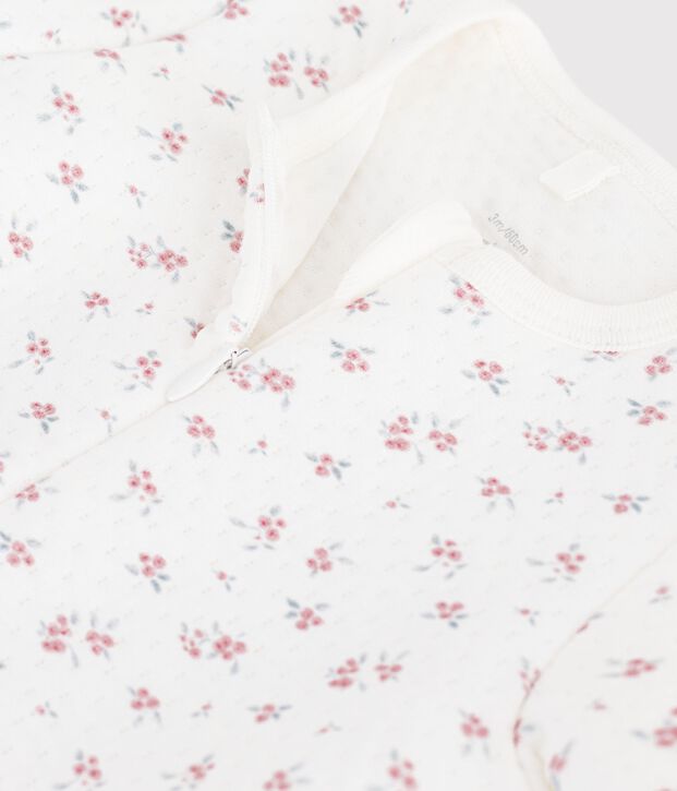 Pijama de t&uacute;bico con estampado de flores para beb&eacute; blanco/rosa