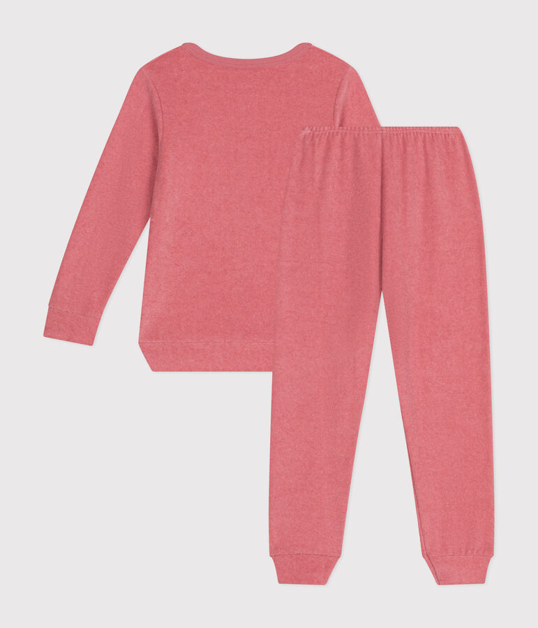 Pijama infantil liso de tejido de rizo cepillado rosa
