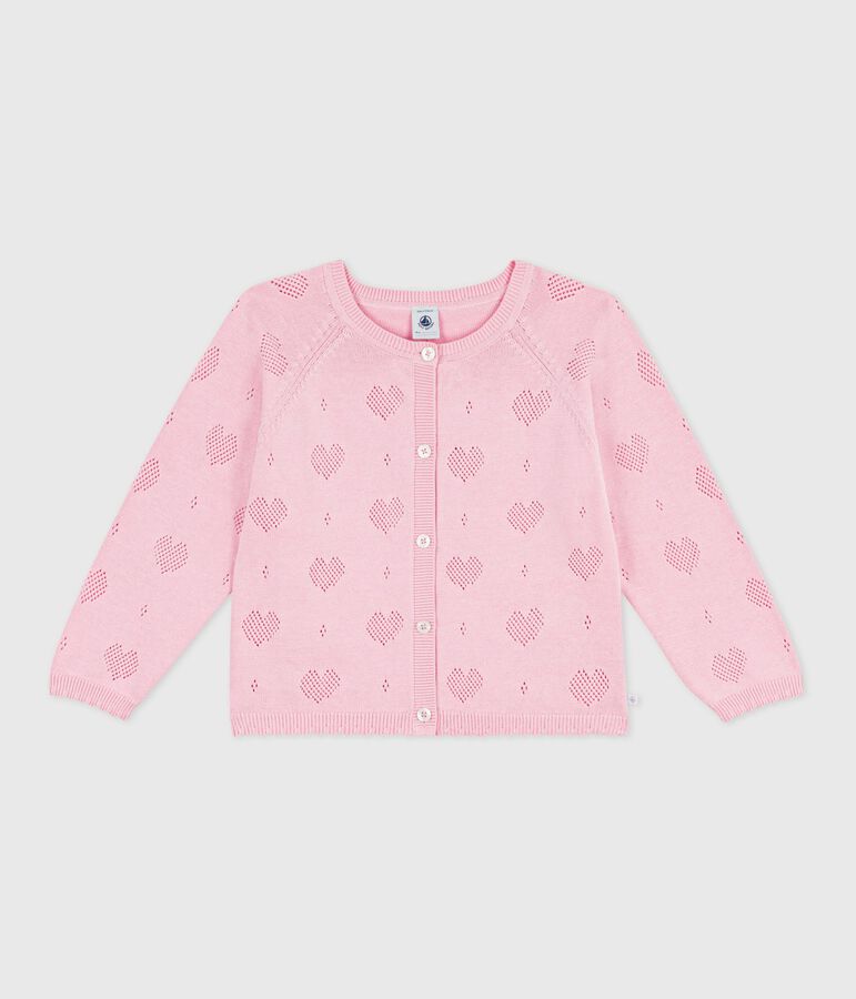 C&aacute;rdigan infantil liso de algod&oacute;n rosa