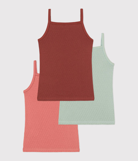 Lote de 3 camisetas de tirantes lisas de algodón calado para niña variante 1