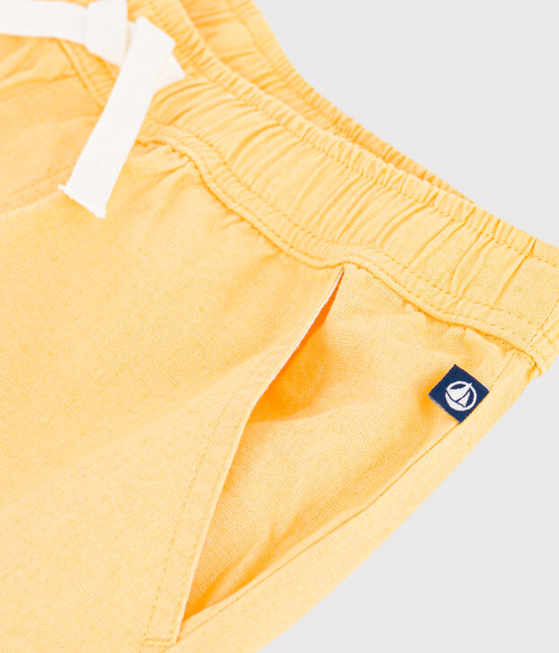 Bermudas cortas infantiles de algod&oacute;n liso amarillo