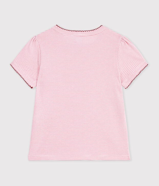 Camiseta infantil de manga corta a rayas rosa/blanco