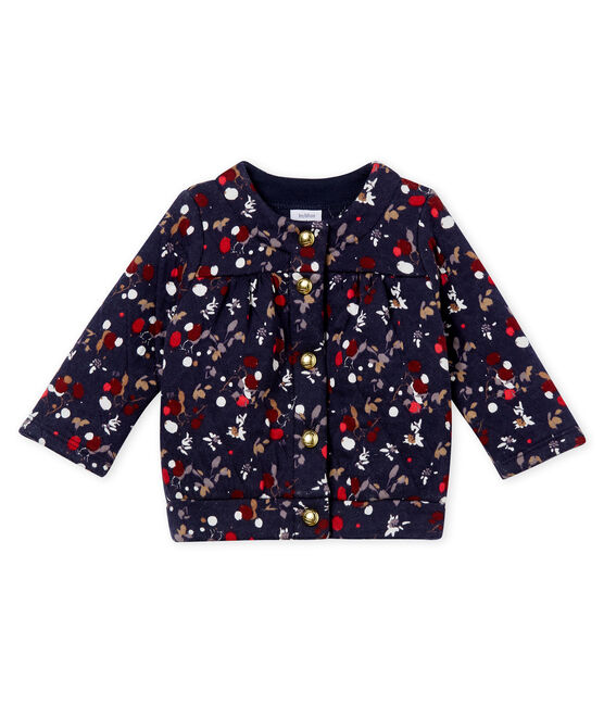 Cárdigan para bebé niña en túbico acolchado estampado azul SMOKING/blanco MULTICO