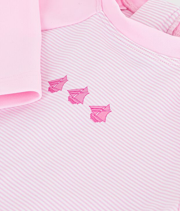 Mono de ba&ntilde;o con protecci&oacute;n UV para beb&eacute; rosa/blanco