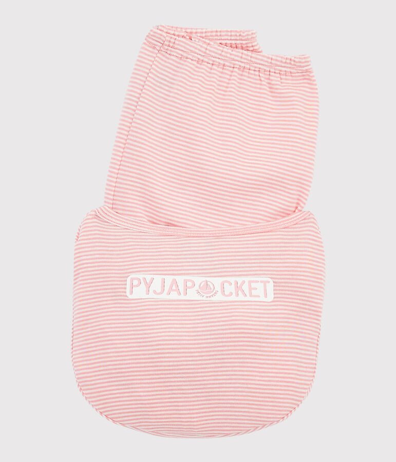Pijama de punto de mil rayas para ni&ntilde;a. rosa/blanco