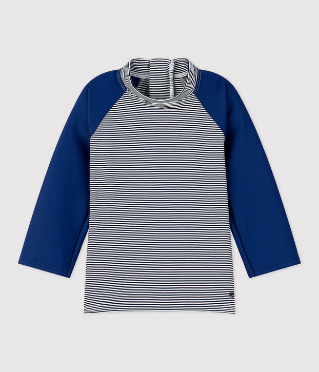Camiseta anti-UV de material reciclado para beb&eacute; azul/blanco
