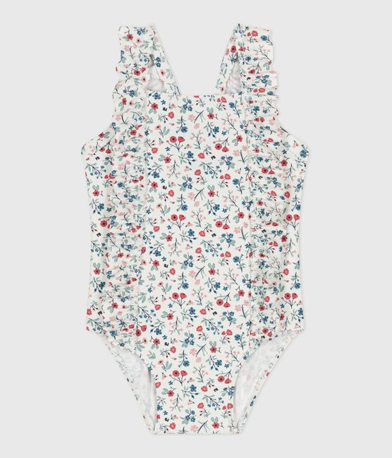 Bañador con volantes y estampado de flores para bebé blanco MARSHMALLOW/blanco MULTICO
