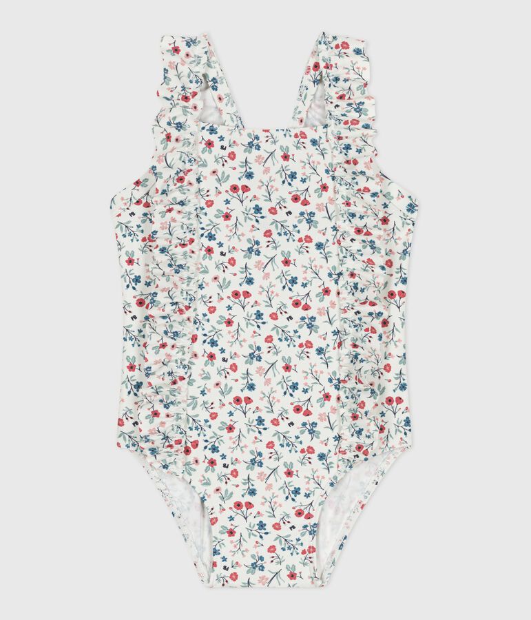 Ba&ntilde;ador con volantes y estampado de flores para beb&eacute; blanco/multicolor