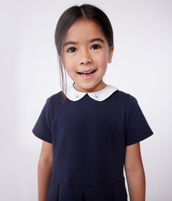 Vestido infantil liso de algodón de manga corta azul SMOKING