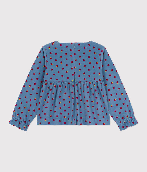 Blusa infantil estampada de pana de manga larga azul/multicolor
