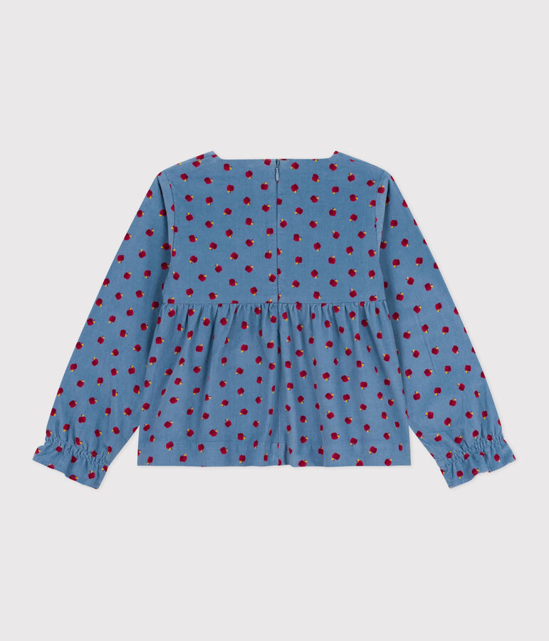 Blusa infantil estampada de pana de manga larga azul/multicolor